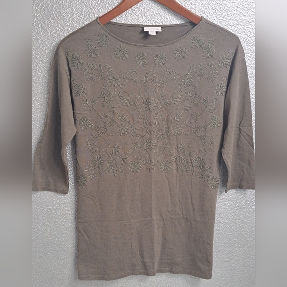 J. Jill Embroidered Olive Green Shirt  Size XS - Picture 5 of 10
